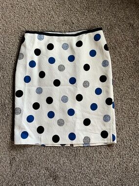 Talbots White Pencil Skirt with Large Blue and Black Polka Dots Size 14